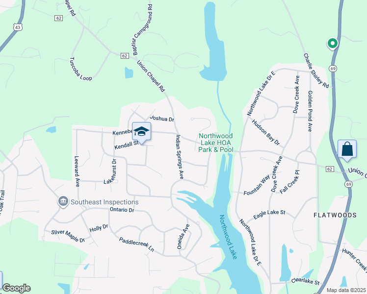map of restaurants, bars, coffee shops, grocery stores, and more near 5307 Indian Springs Avenue in Northport