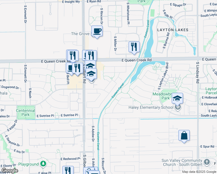 map of restaurants, bars, coffee shops, grocery stores, and more near 3263 South Miller Drive in Chandler