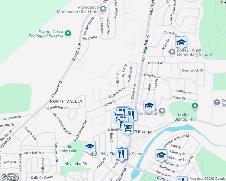 map of restaurants, bars, coffee shops, grocery stores, and more near 4924 Stephanie Place in Oceanside