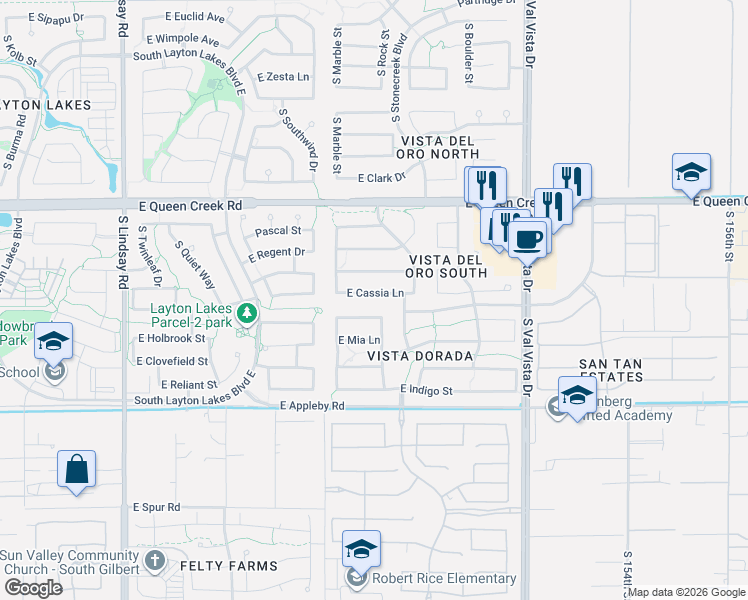 map of restaurants, bars, coffee shops, grocery stores, and more near 1299 Cassia Lane in Gilbert