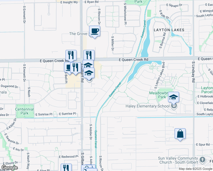 map of restaurants, bars, coffee shops, grocery stores, and more near 3263 South Miller Drive in Chandler