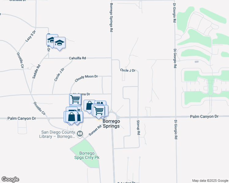 map of restaurants, bars, coffee shops, grocery stores, and more near 2395 Borrego Springs Road in Borrego Springs