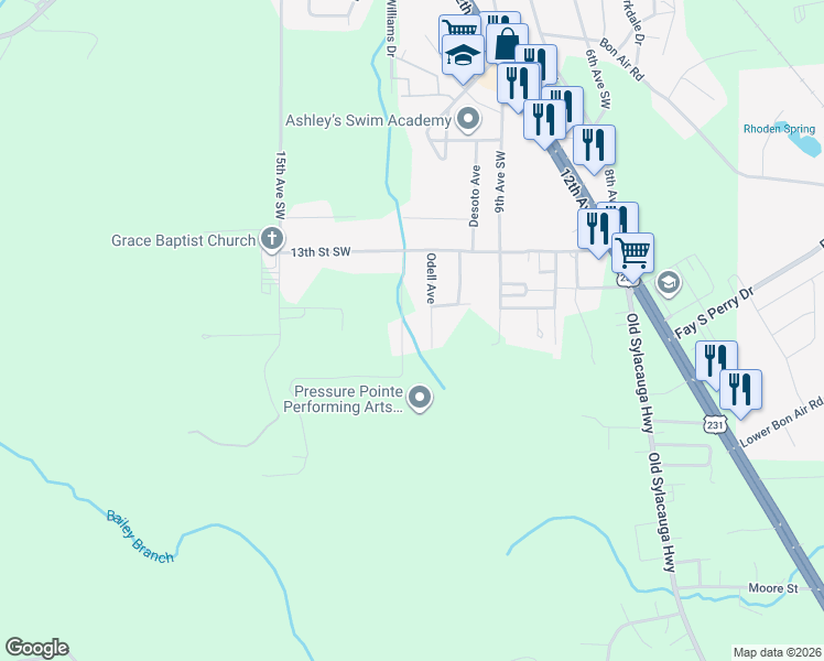 map of restaurants, bars, coffee shops, grocery stores, and more near 399 Carlee Avenue in Childersburg
