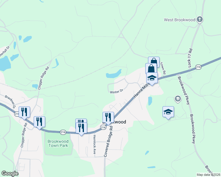 map of restaurants, bars, coffee shops, grocery stores, and more near 12150 Lake Brookwood Circle in Brookwood