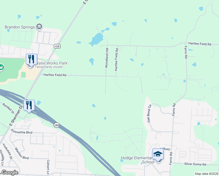 map of restaurants, bars, coffee shops, grocery stores, and more near 3508 Hartlee Field Road in Denton