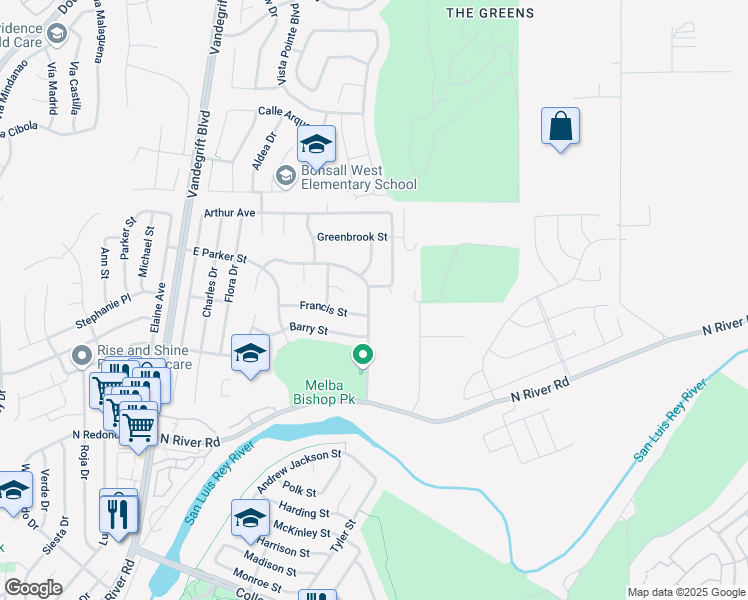 map of restaurants, bars, coffee shops, grocery stores, and more near 5282-5284 Leon Street in Oceanside