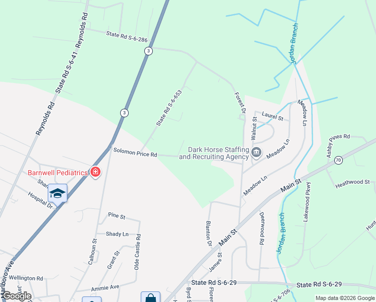 map of restaurants, bars, coffee shops, grocery stores, and more near 358 Solomon Price Road in Barnwell