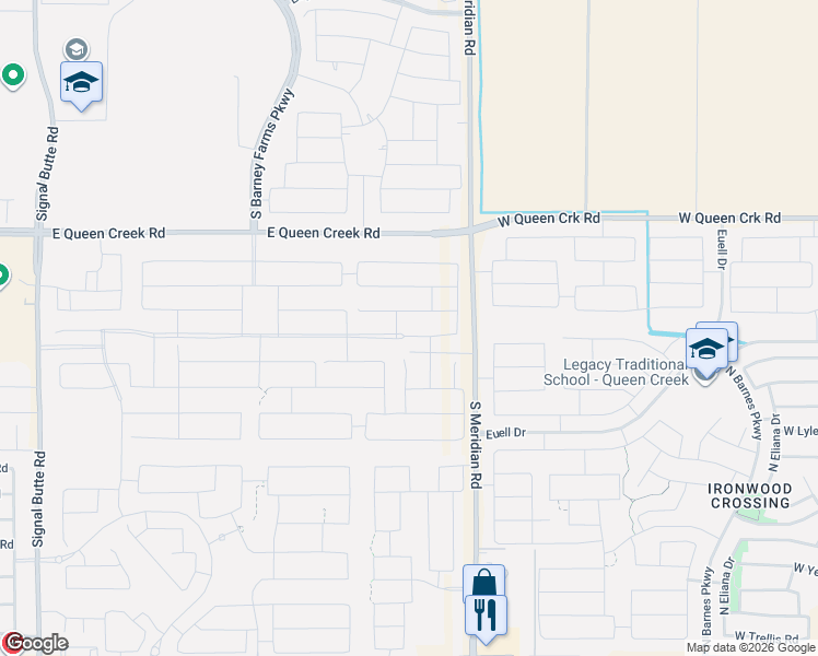 map of restaurants, bars, coffee shops, grocery stores, and more near 41665-41959 North Meridian Road in Queen Creek