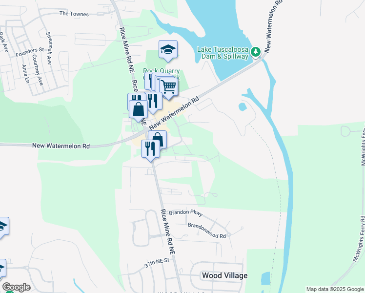 map of restaurants, bars, coffee shops, grocery stores, and more near 1761 Commons North Loop in Tuscaloosa