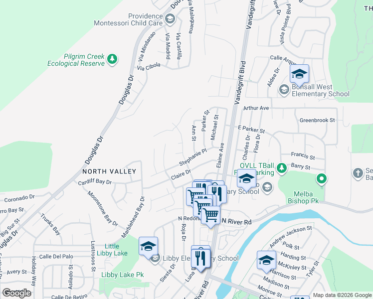 map of restaurants, bars, coffee shops, grocery stores, and more near 4924 Stephanie Place in Oceanside