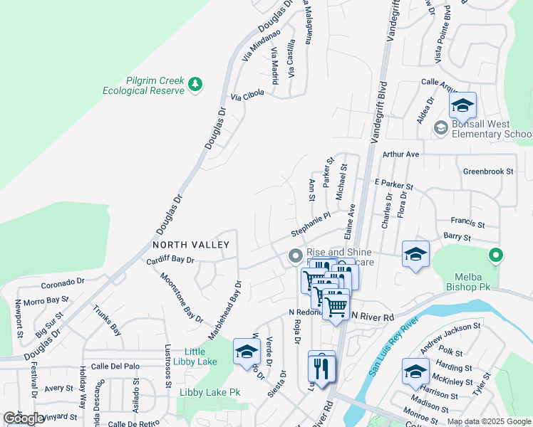 map of restaurants, bars, coffee shops, grocery stores, and more near 624 Monica Circle in Oceanside