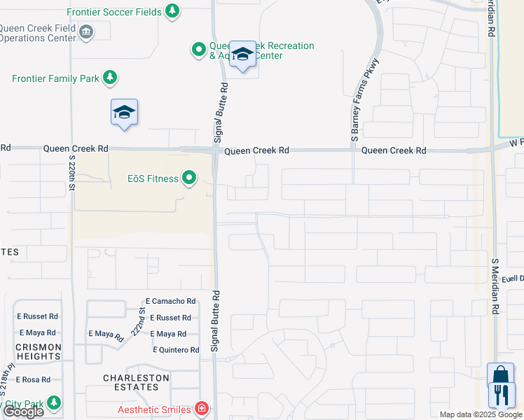 map of restaurants, bars, coffee shops, grocery stores, and more near 22538 East Saddle Way in Queen Creek