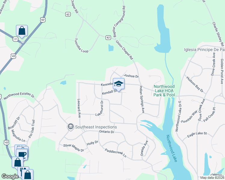 map of restaurants, bars, coffee shops, grocery stores, and more near 3406 Kendall Street in Northport