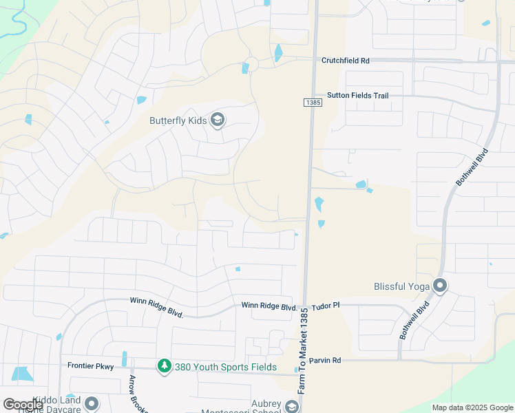map of restaurants, bars, coffee shops, grocery stores, and more near 1800 Hackamore Lane in Aubrey