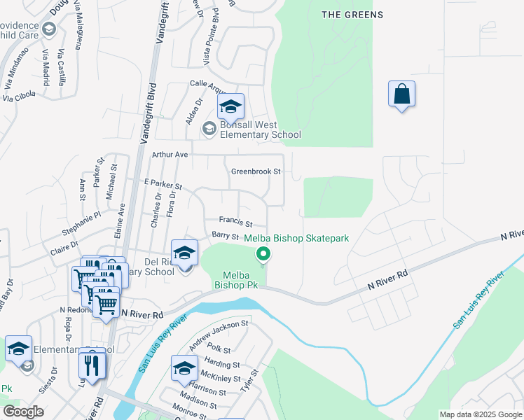 map of restaurants, bars, coffee shops, grocery stores, and more near 5263 Leon Street in Oceanside