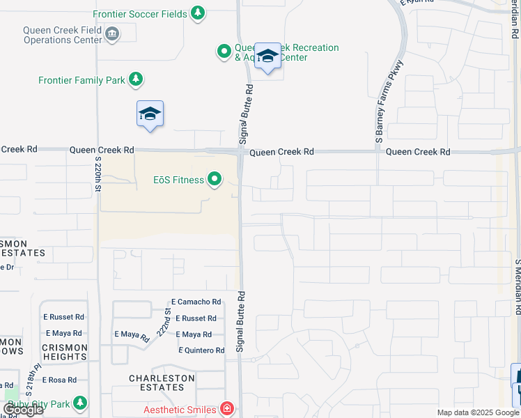 map of restaurants, bars, coffee shops, grocery stores, and more near 22462 East Saddle Court in Queen Creek