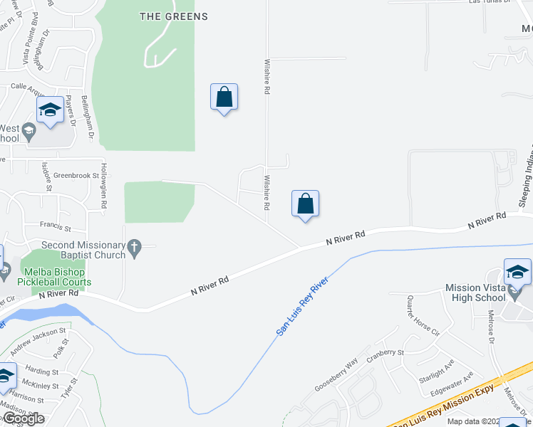 map of restaurants, bars, coffee shops, grocery stores, and more near 315-439 Wilshire Rd in Oceanside
