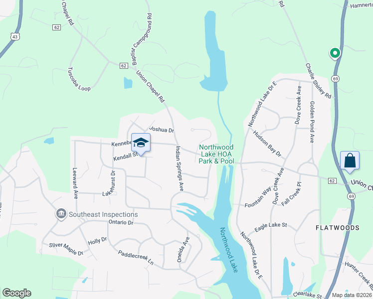 map of restaurants, bars, coffee shops, grocery stores, and more near 5307 Indian Springs Ave in Northport