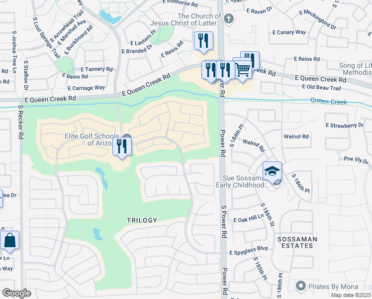 map of restaurants, bars, coffee shops, grocery stores, and more near 4668 East Peartree Lane in Gilbert