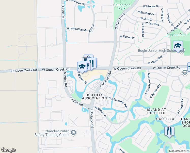 map of restaurants, bars, coffee shops, grocery stores, and more near in Chandler
