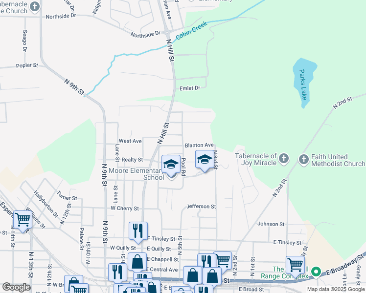 map of restaurants, bars, coffee shops, grocery stores, and more near 814 Haskell Ward Drive in Griffin