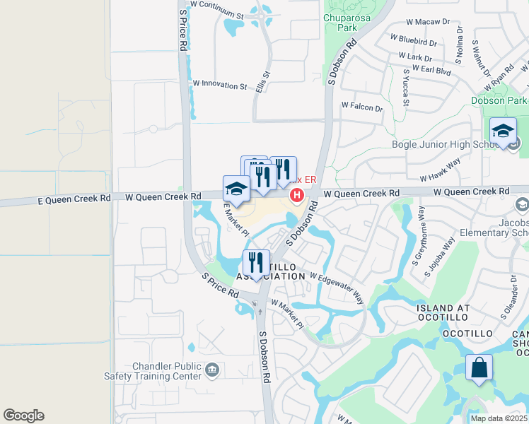 map of restaurants, bars, coffee shops, grocery stores, and more near in Chandler