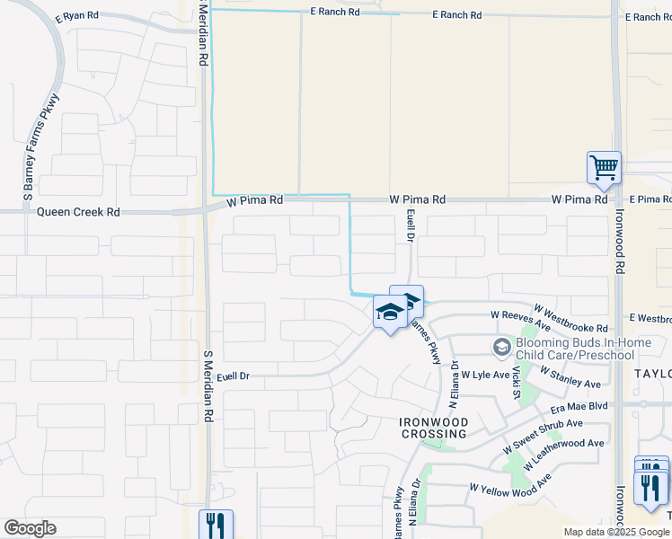 map of restaurants, bars, coffee shops, grocery stores, and more near 1087 Snowbell Avenue in San Tan Valley