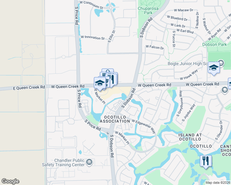 map of restaurants, bars, coffee shops, grocery stores, and more near in Chandler