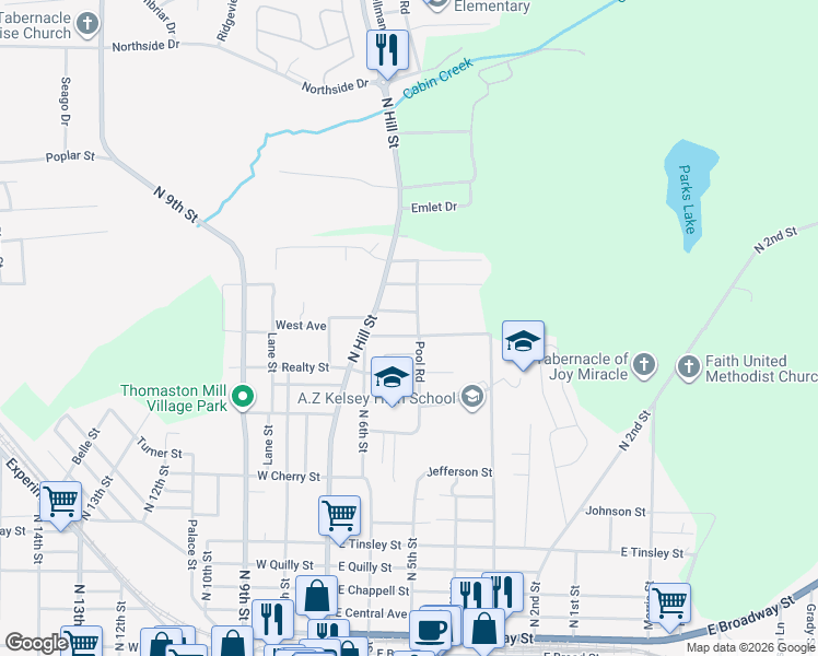 map of restaurants, bars, coffee shops, grocery stores, and more near 108 Lynn Lane in Griffin