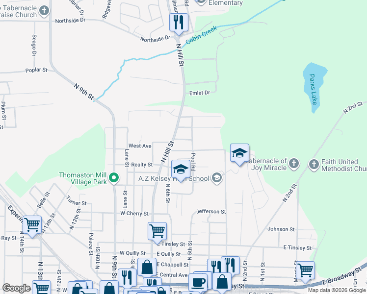 map of restaurants, bars, coffee shops, grocery stores, and more near 108 Lynn Lane in Griffin