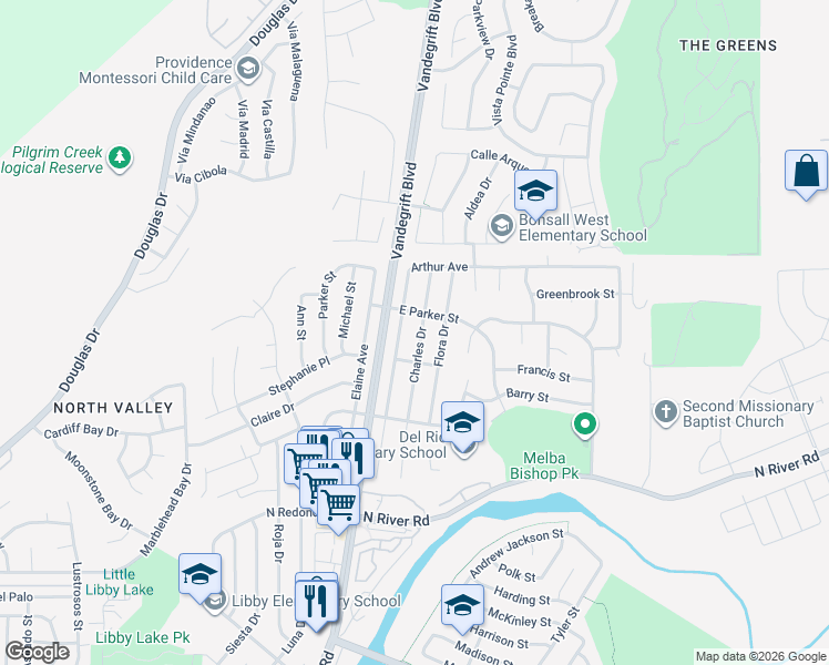 map of restaurants, bars, coffee shops, grocery stores, and more near 663 Charles Drive in Oceanside