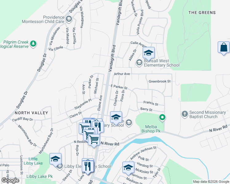 map of restaurants, bars, coffee shops, grocery stores, and more near 663 Charles Drive in Oceanside