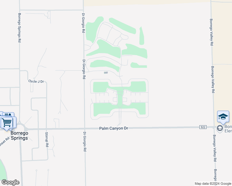 map of restaurants, bars, coffee shops, grocery stores, and more near Hauberk Drive in Borrego Springs