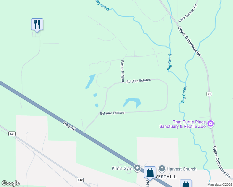 map of restaurants, bars, coffee shops, grocery stores, and more near 14774 Bel Aire Estates in Coker