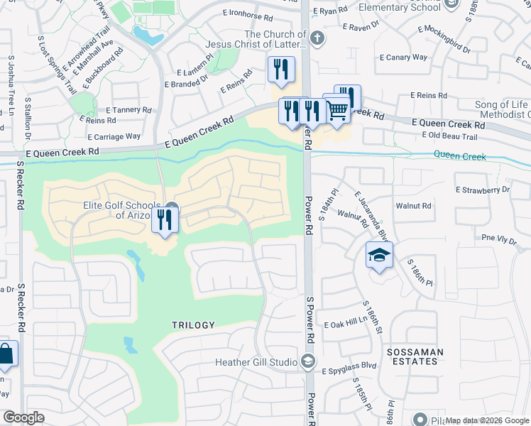 map of restaurants, bars, coffee shops, grocery stores, and more near 4668 East Peartree Lane in Gilbert