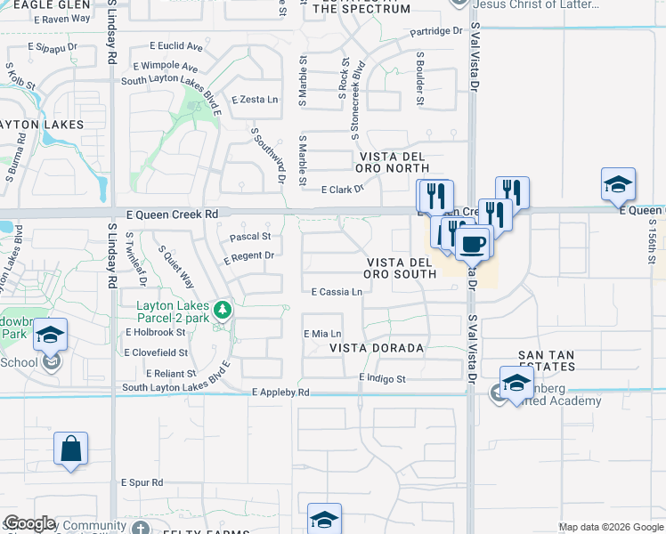 map of restaurants, bars, coffee shops, grocery stores, and more near 1294 East Walnut Road in Gilbert