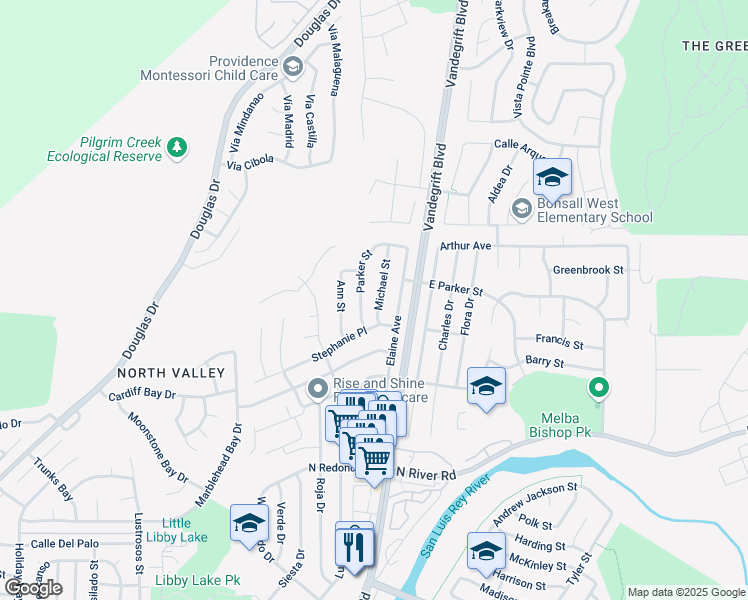 map of restaurants, bars, coffee shops, grocery stores, and more near 633 Michael St in Oceanside