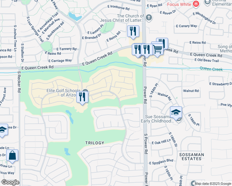 map of restaurants, bars, coffee shops, grocery stores, and more near 5036 South Citrus Court in Gilbert