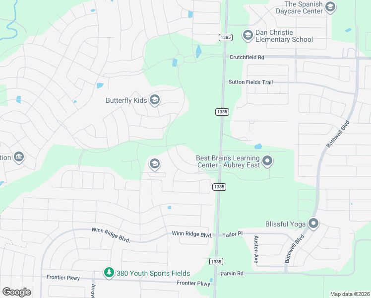 map of restaurants, bars, coffee shops, grocery stores, and more near 1521 Percheron Road in Aubrey