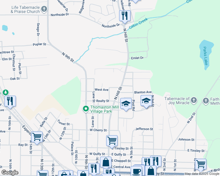map of restaurants, bars, coffee shops, grocery stores, and more near 123 West Avenue in Griffin