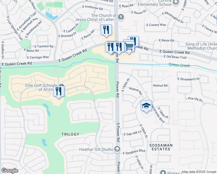 map of restaurants, bars, coffee shops, grocery stores, and more near 5047 South Lantana Lane in Gilbert
