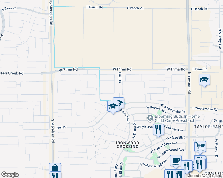 map of restaurants, bars, coffee shops, grocery stores, and more near 817 Sisso Tree Avenue in San Tan Valley