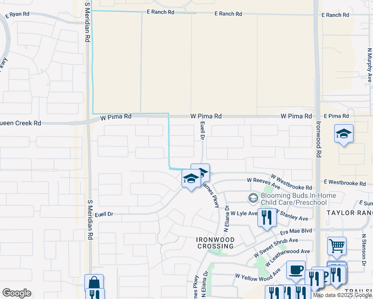 map of restaurants, bars, coffee shops, grocery stores, and more near 817 Sisso Tree Avenue in San Tan Valley
