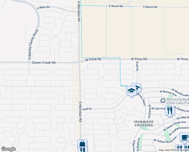 map of restaurants, bars, coffee shops, grocery stores, and more near 1369 West Buckeye Tree Avenue in San Tan Valley