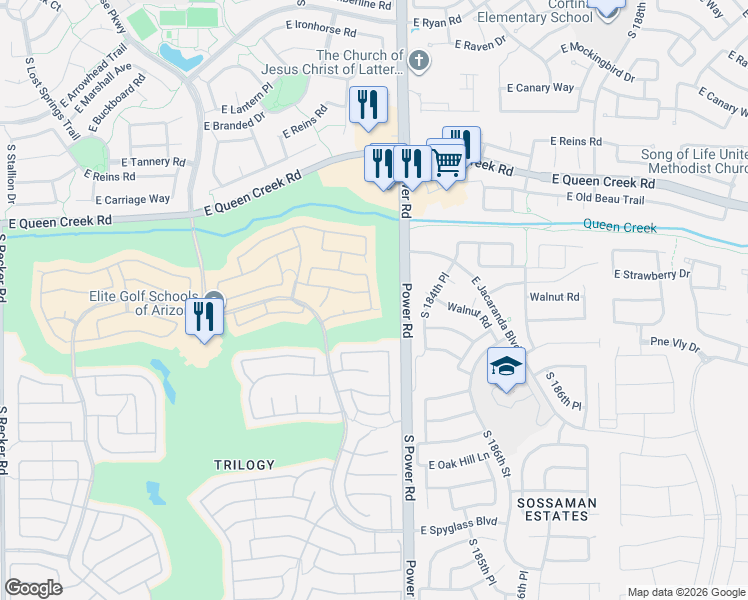 map of restaurants, bars, coffee shops, grocery stores, and more near 5047 South Lantana Lane in Gilbert