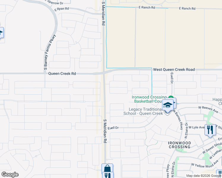 map of restaurants, bars, coffee shops, grocery stores, and more near 1515 West Buckeye Tree Avenue in San Tan Valley