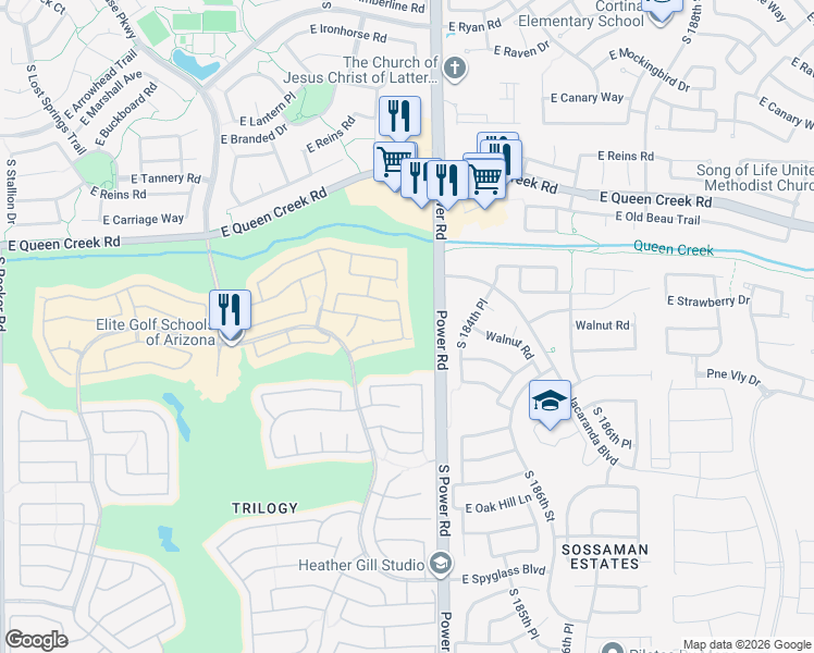 map of restaurants, bars, coffee shops, grocery stores, and more near 5047 South Lantana Lane in Gilbert