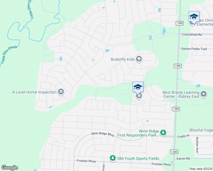 map of restaurants, bars, coffee shops, grocery stores, and more near 1213 Bridle Path Drive in Aubrey