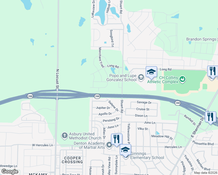 map of restaurants, bars, coffee shops, grocery stores, and more near 1116 Princewood DR in Denton