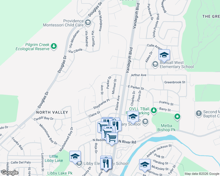 map of restaurants, bars, coffee shops, grocery stores, and more near 633 Michael Street in Oceanside